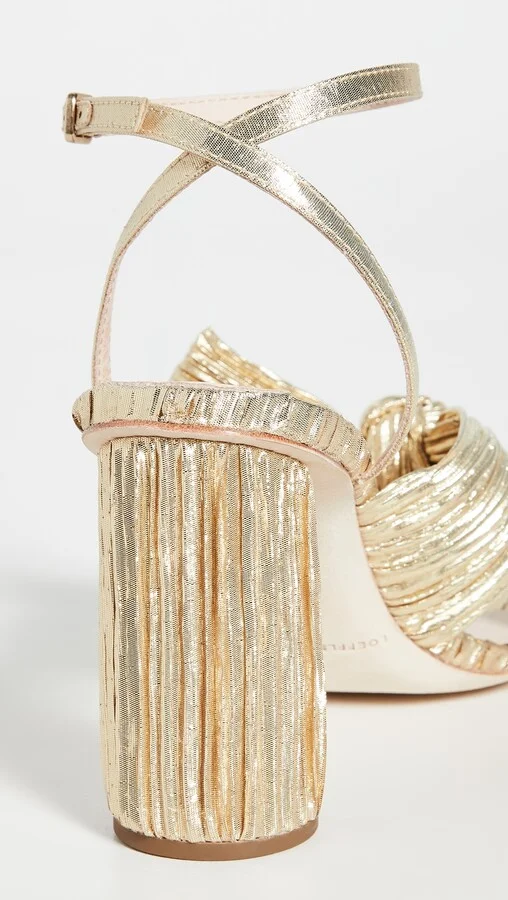 Loeffler Randall Camellia Gold Pleated Bow Heel with Ankle Strap - Image 4