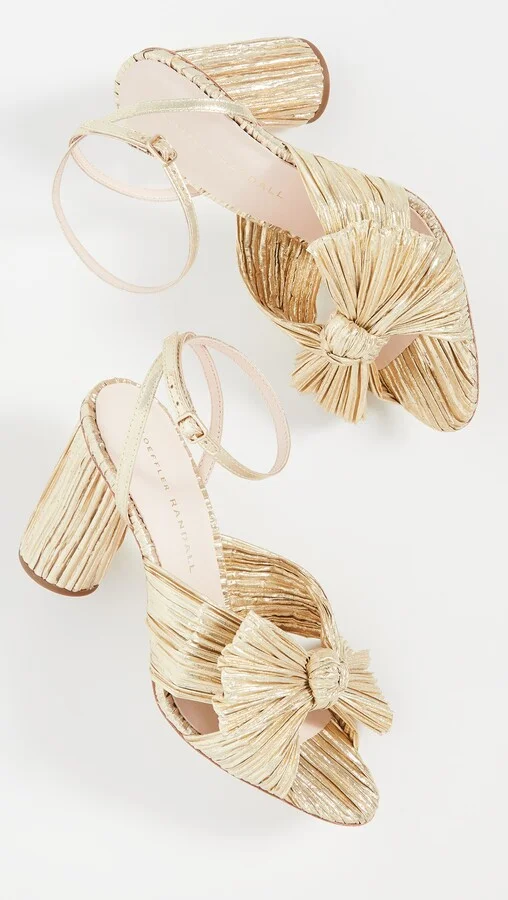 Loeffler Randall Camellia Gold Pleated Bow Heel with Ankle Strap - Image 5