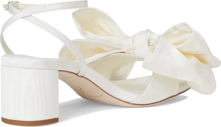 Loeffler Randall Carmen Mid Heel Bow Sandals Women's Wedge Shoes Cream : 10.5 B - Medium, Leather - Image 4
