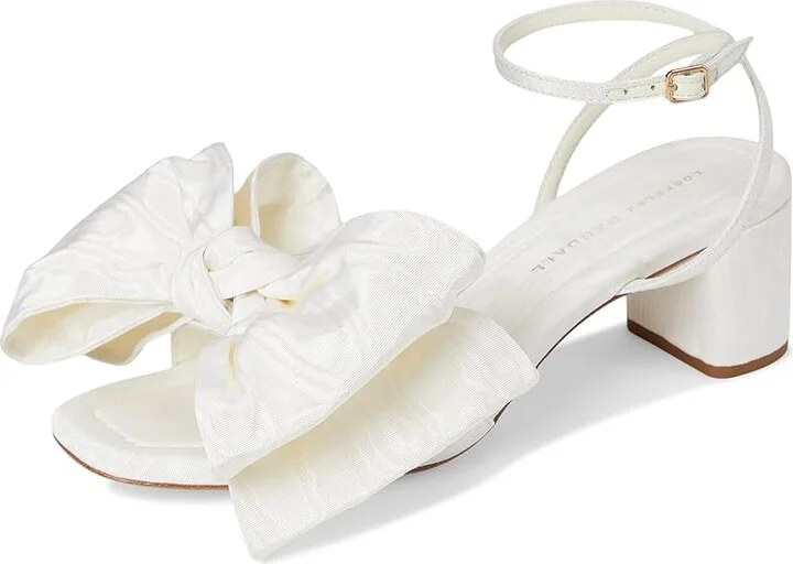 Loeffler Randall Carmen Mid Heel Bow Sandals Women's Wedge Shoes Cream : 10.5 B - Medium, Leather - Image 5