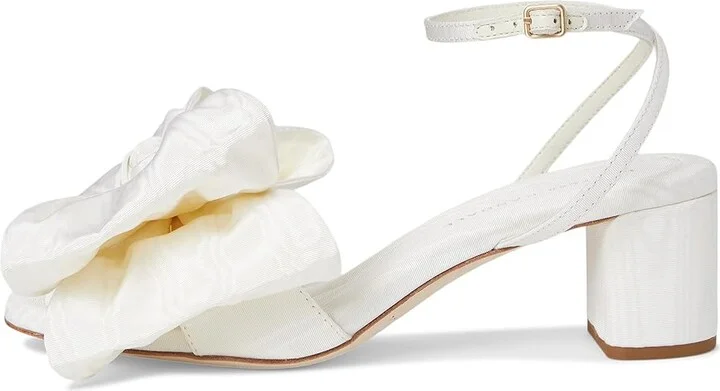 Loeffler Randall Carmen Mid Heel Bow Sandals Women's Wedge Shoes Cream : 10.5 B - Medium, Leather - Image 6