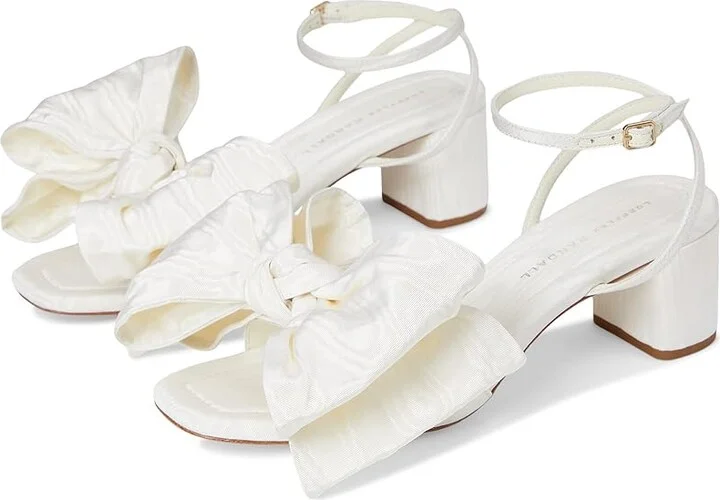 Loeffler Randall Carmen Mid Heel Bow Sandals Women's Wedge Shoes Cream : 10.5 B - Medium, Leather
