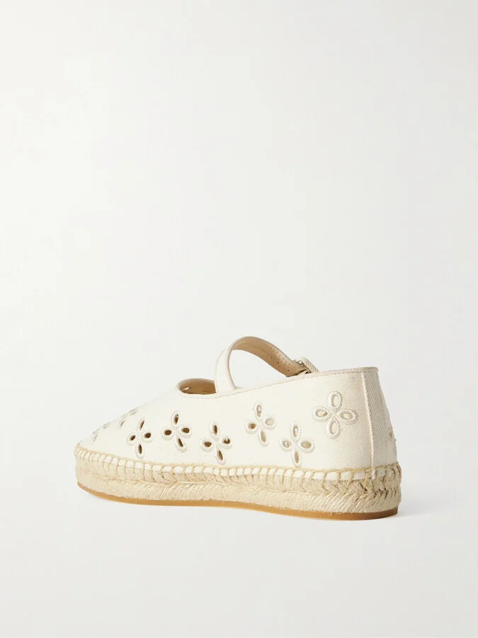 Loeffler Randall - Clover Grosgrain-trimmed And Broderie Anglaise Canvas Espadrilles - Cream - Image 3