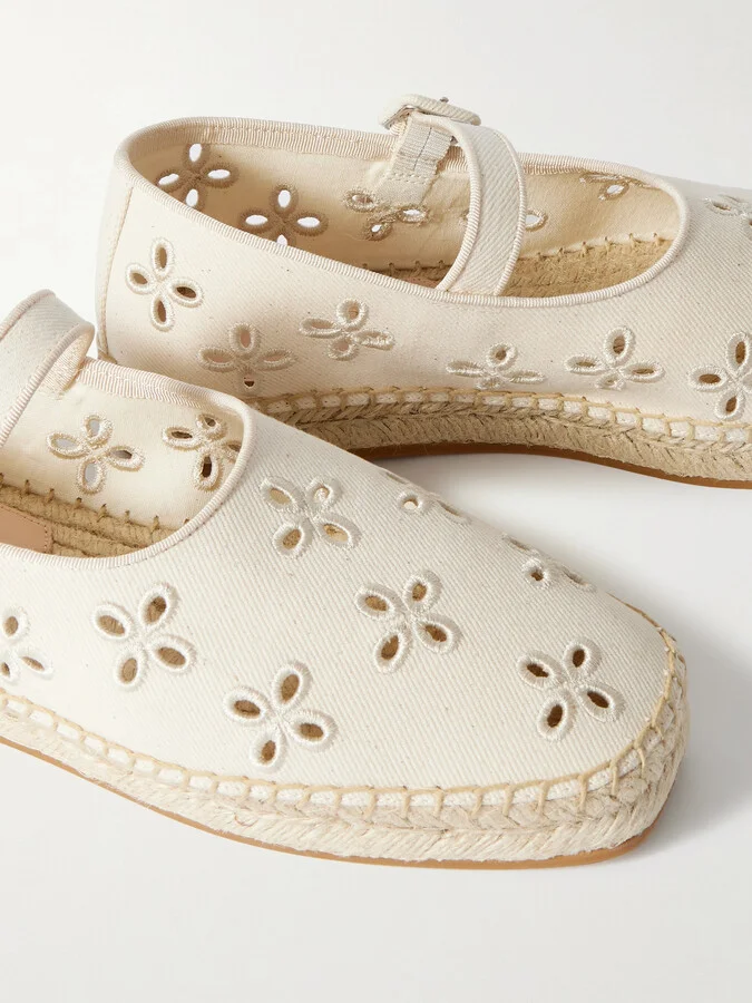 Loeffler Randall - Clover Grosgrain-trimmed And Broderie Anglaise Canvas Espadrilles - Cream - Image 4