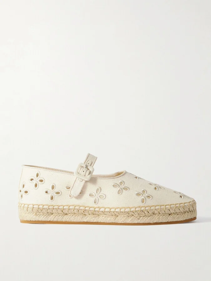 Loeffler Randall - Clover Grosgrain-trimmed And Broderie Anglaise Canvas Espadrilles - Cream