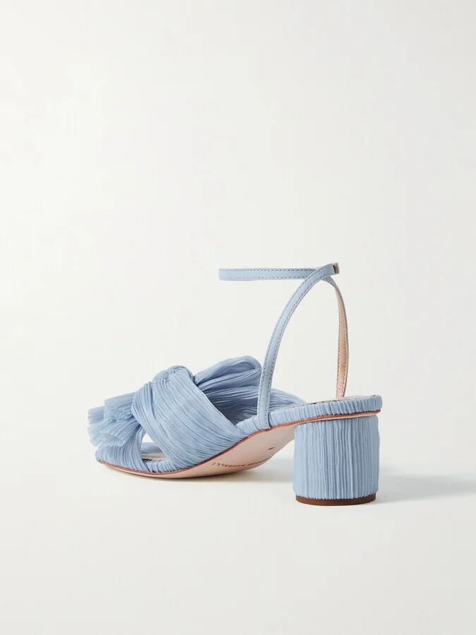 Loeffler Randall - Dahlia Faux Leather-trimmed Plissé-organza Sandals - Blue - Image 3