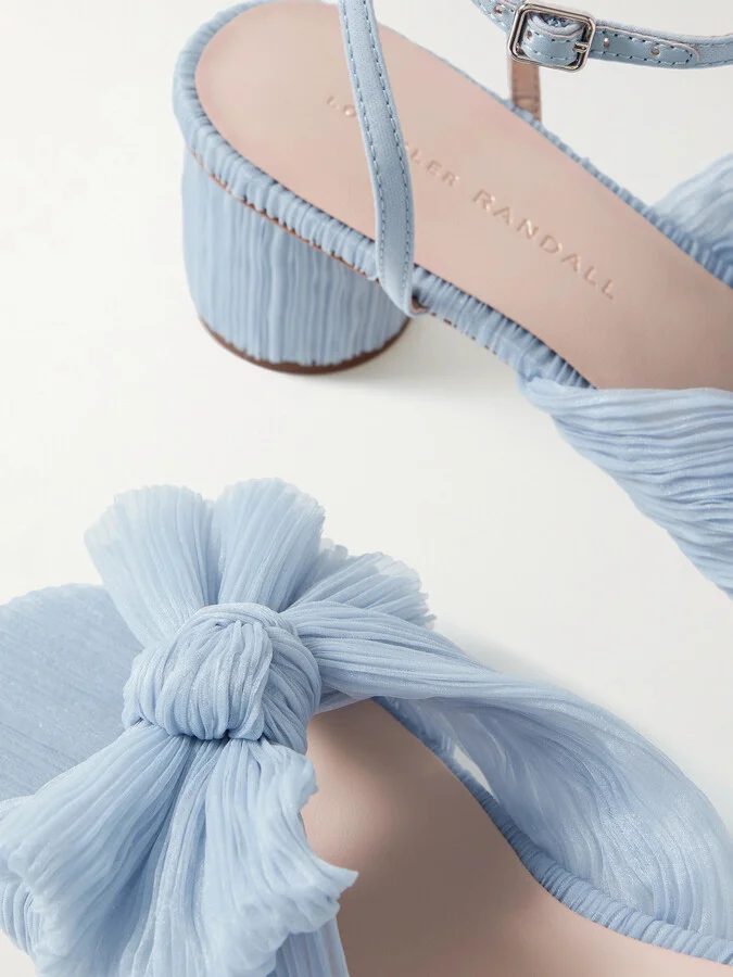 Loeffler Randall - Dahlia Faux Leather-trimmed Plissé-organza Sandals - Blue - Image 4