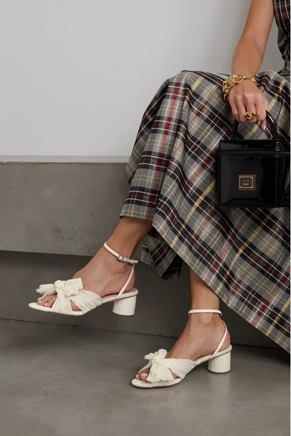 Loeffler Randall - Dahlia Faux Leather-trimmed Plissé-organza Sandals - White - Image 2
