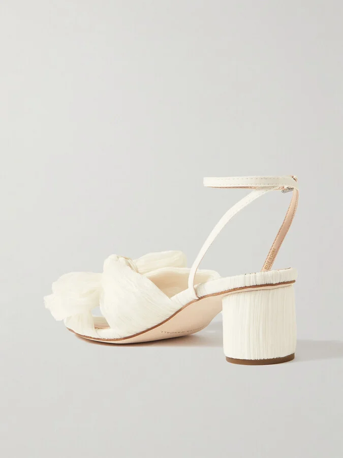 Loeffler Randall - Dahlia Faux Leather-trimmed Plissé-organza Sandals - White - Image 3