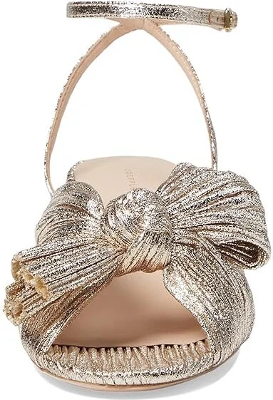 Loeffler Randall Dahlia Pleated Knot Mule with Ankle Strap High Women's Heels Champagne : 7 B - Medium, Textile - Image 2
