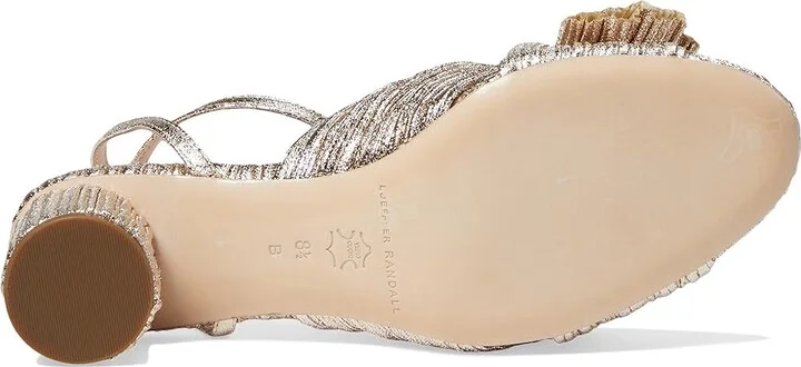 Loeffler Randall Dahlia Pleated Knot Mule with Ankle Strap High Women's Heels Champagne : 7 B - Medium, Textile - Image 3