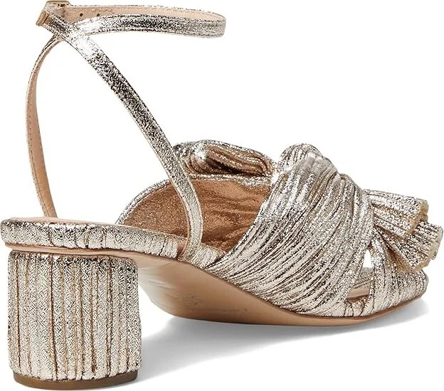 Loeffler Randall Dahlia Pleated Knot Mule with Ankle Strap High Women's Heels Champagne : 7 B - Medium, Textile - Image 4
