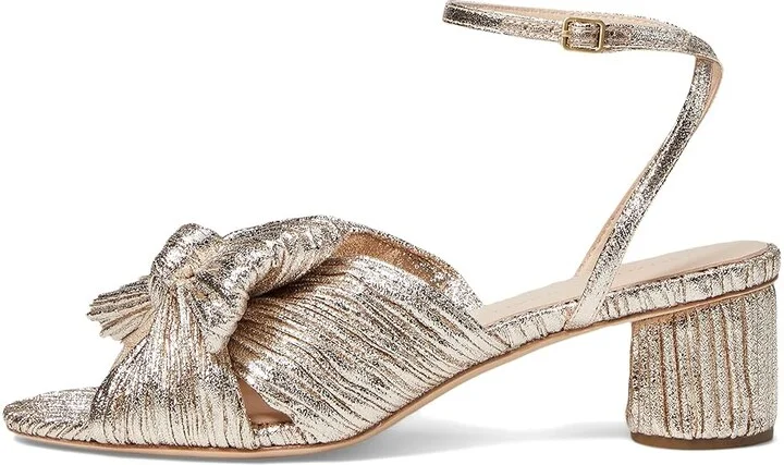 Loeffler Randall Dahlia Pleated Knot Mule with Ankle Strap High Women's Heels Champagne : 7 B - Medium, Textile - Image 5