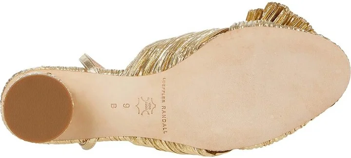 Loeffler Randall Dahlia Pleated Knot Mule with Ankle Strap High Women's Heels Gold : 6 B - Medium, Textile - Image 3