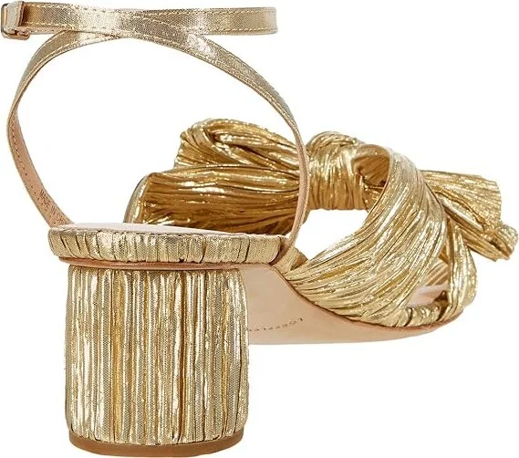 Loeffler Randall Dahlia Pleated Knot Mule with Ankle Strap High Women's Heels Gold : 6 B - Medium, Textile - Image 4
