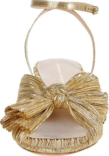 Loeffler Randall Dahlia Pleated Knot Mule with Ankle Strap High Women's Heels Gold : 6 B - Medium, Textile - Image 5