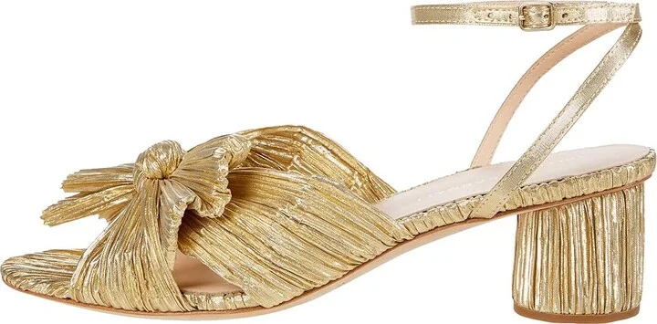 Loeffler Randall Dahlia Pleated Knot Mule with Ankle Strap High Women's Heels Gold : 6 B - Medium, Textile - Image 6