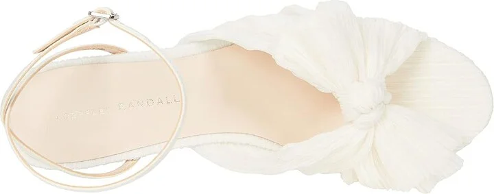 Loeffler Randall Dahlia Pleated Knot Mule with Ankle Strap High Women's Heels Pearl : 5.5 B - Medium, Textile - Image 2