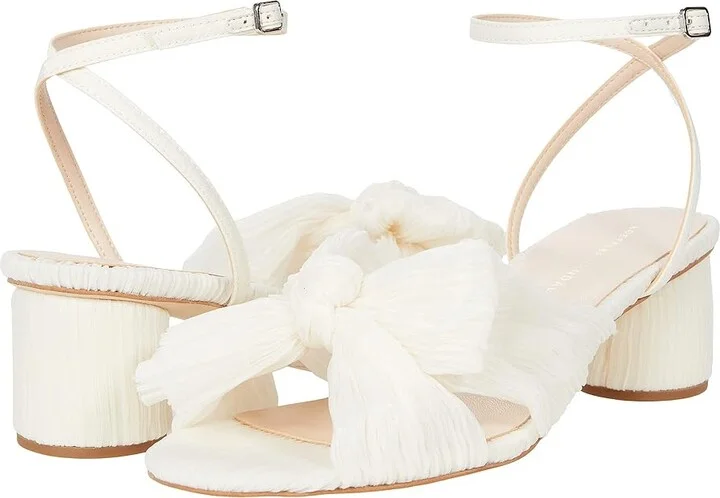 Loeffler Randall Dahlia Pleated Knot Mule with Ankle Strap High Women's Heels Pearl : 5.5 B - Medium, Textile