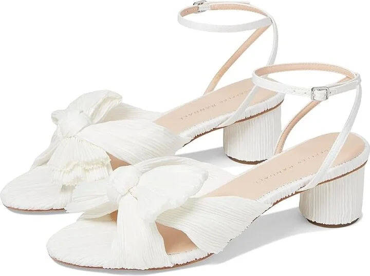 Loeffler Randall Dahlia Pleated Knot Mule with Ankle Strap High Women's Heels White : 6 B - Medium, Textile