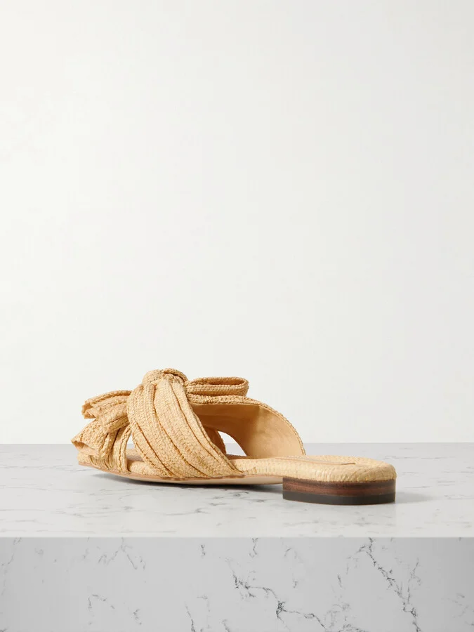 Loeffler Randall - Daphne Bow-embellished Pleated Raffia Slides - Neutrals - Image 3