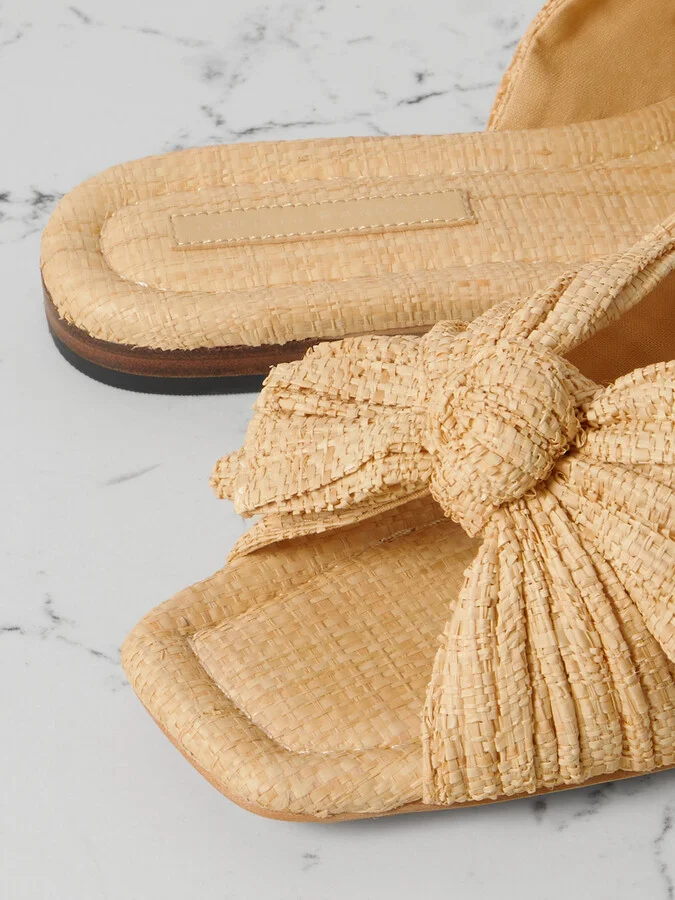 Loeffler Randall - Daphne Bow-embellished Pleated Raffia Slides - Neutrals - Image 4