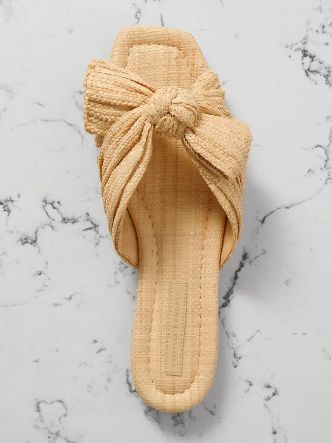 Loeffler Randall - Daphne Bow-embellished Pleated Raffia Slides - Neutrals - Image 5