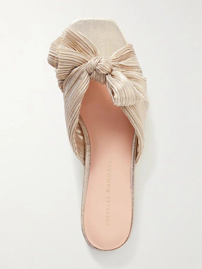 Loeffler Randall - Daphne Bow-embellished Plissé-lamé Slidesa - Gold