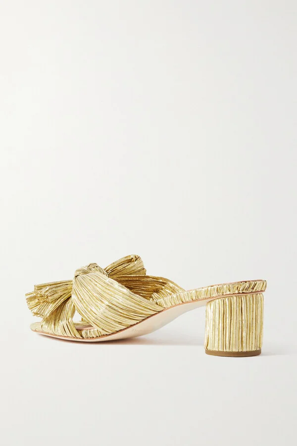 Loeffler Randall - Emilia Bow-embellished Plissé-lamé Mules - Gold - Image 3