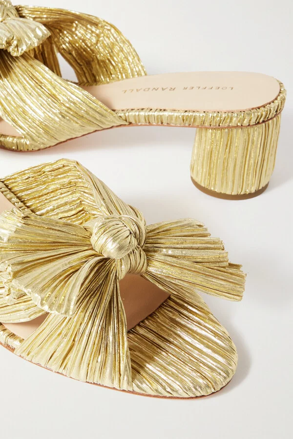 Loeffler Randall - Emilia Bow-embellished Plissé-lamé Mules - Gold - Image 4