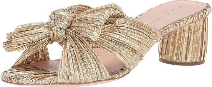 Loeffler Randall Emilia Pleated Knot Mule Women's Shoes Gold Pleated Lame : 5 B - Medium, Textile - Image 2