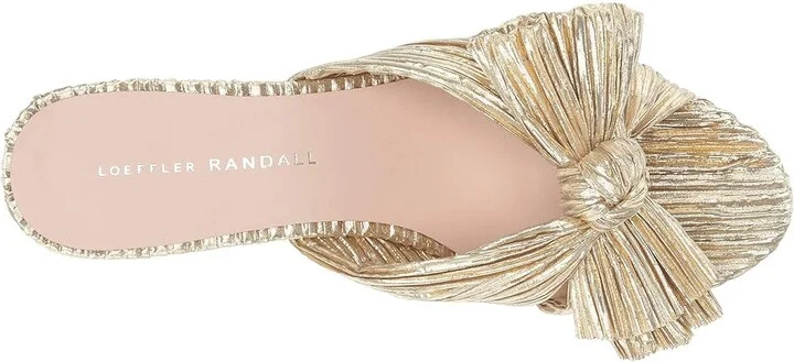 Loeffler Randall Emilia Pleated Knot Mule Women's Shoes Gold Pleated Lame : 5 B - Medium, Textile - Image 3