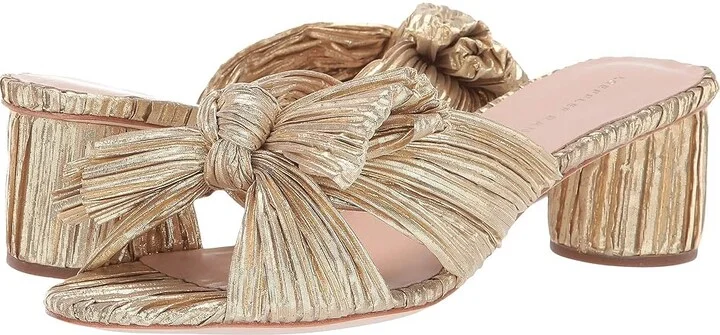 Loeffler Randall Emilia Pleated Knot Mule Women's Shoes Gold Pleated Lame : 5 B - Medium, Textile