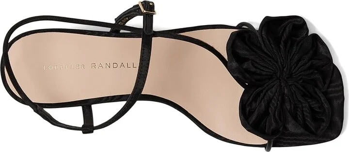 Loeffler Randall Frank Flower Applique Heeled Sandals Women's Wedge Shoes Black : 11 B - Medium, Leather - Image 2