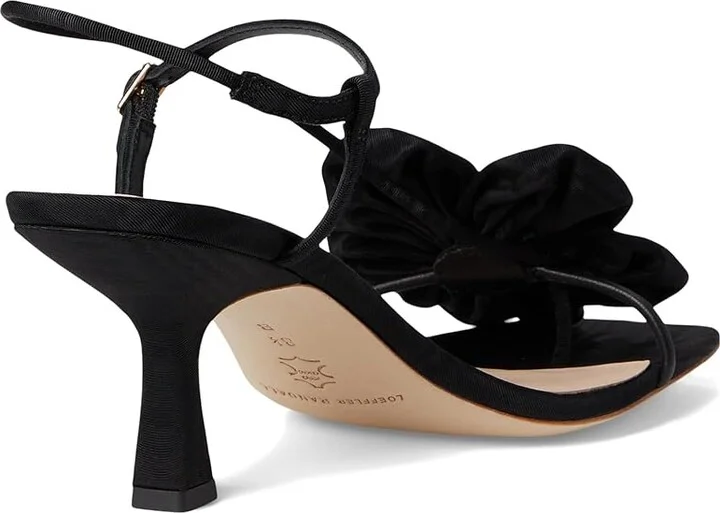 Loeffler Randall Frank Flower Applique Heeled Sandals Women's Wedge Shoes Black : 11 B - Medium, Leather - Image 4