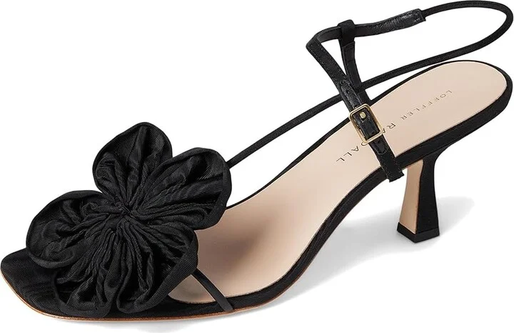 Loeffler Randall Frank Flower Applique Heeled Sandals Women's Wedge Shoes Black : 11 B - Medium, Leather - Image 5