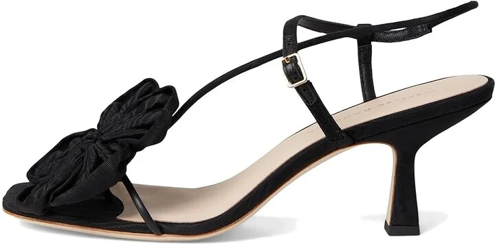 Loeffler Randall Frank Flower Applique Heeled Sandals Women's Wedge Shoes Black : 11 B - Medium, Leather - Image 6