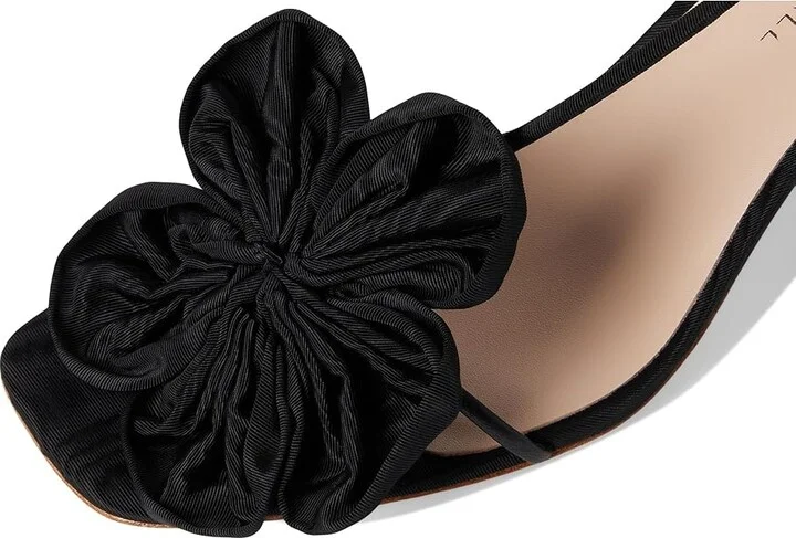 Loeffler Randall Frank Flower Applique Heeled Sandals Women's Wedge Shoes Black : 11 B - Medium, Leather - Image 7