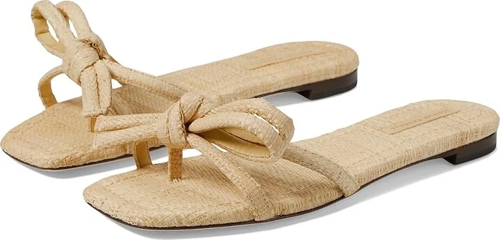 Loeffler Randall Hadley Leather Bow Flat Sandal Women's Shoes Natural : 5 B - Medium, Suede