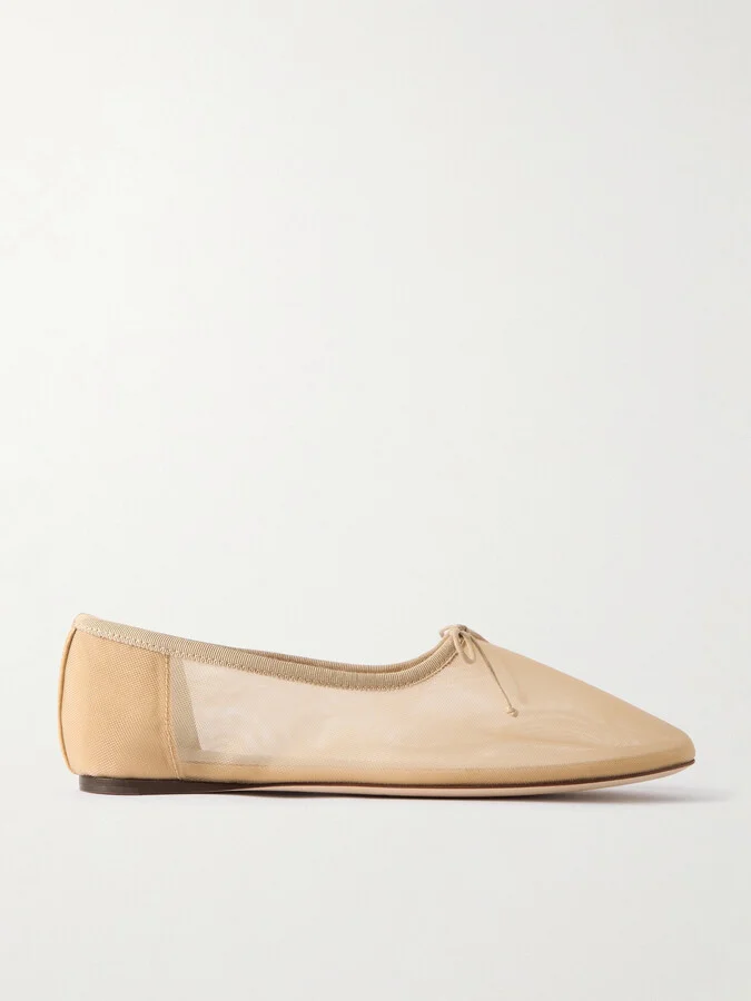 Loeffler Randall - Landon Bow-embellished Mesh Ballet Flats - Neutrals