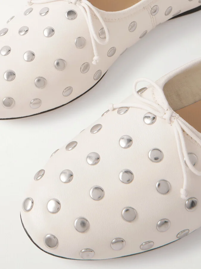 Loeffler Randall - Landon Studded Leather Ballet Flats - Ecru - Image 4