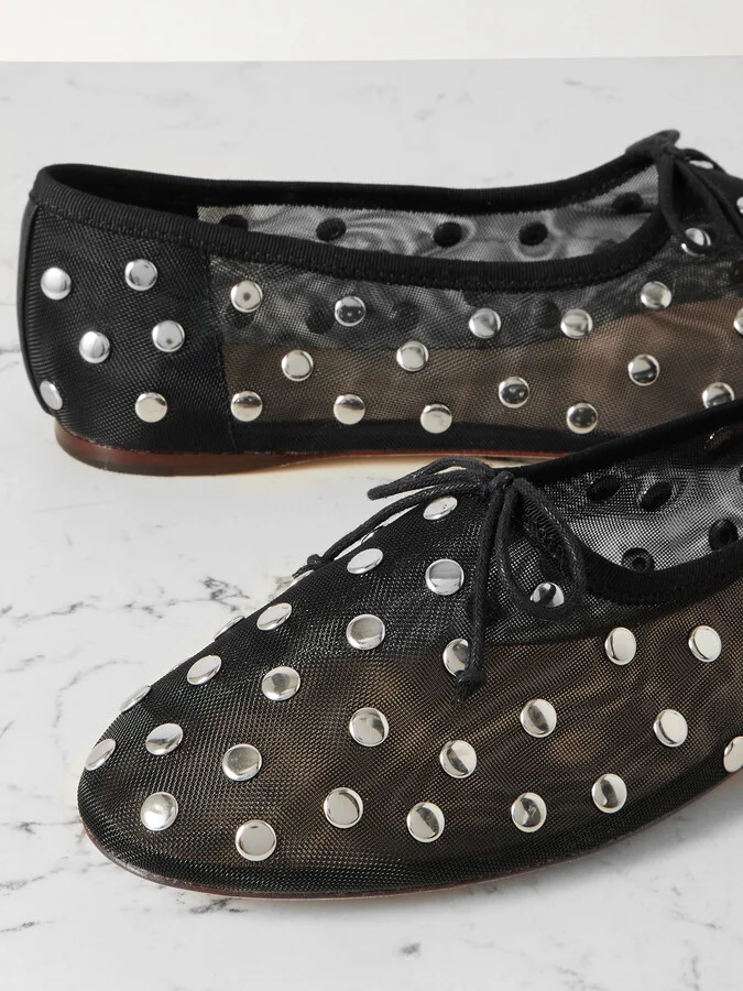 Loeffler Randall - Landon Studded Mesh Ballet Flats - Black - Image 4