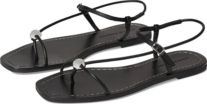Loeffler Randall Lara Strappy Flat Sandals with Ball Women's Wedge Shoes Black : 8.5 B - Medium, Leather