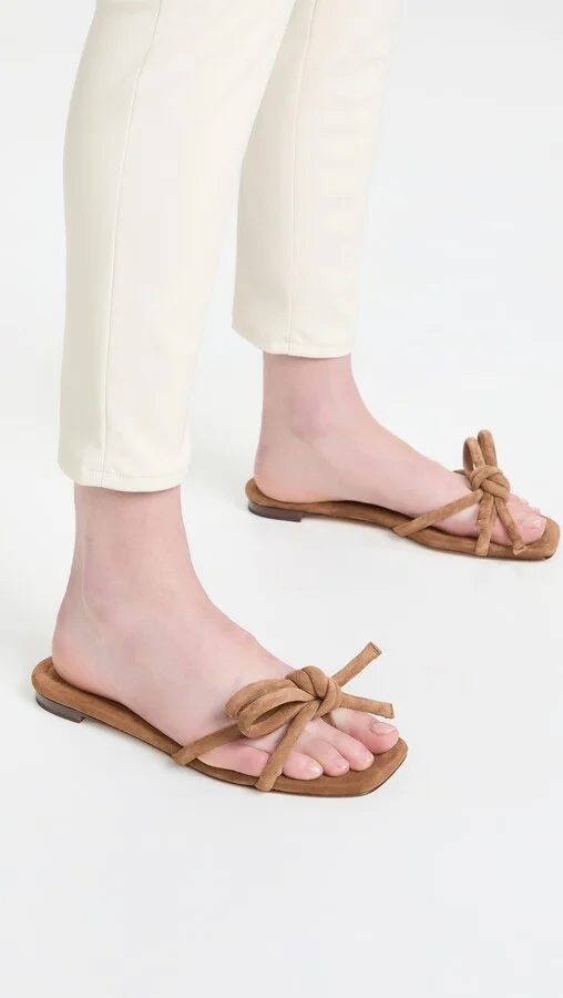 Loeffler Randall Leather Bow Flat Sandals - Image 3