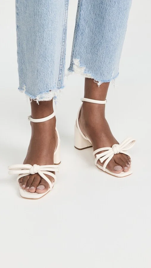Loeffler Randall Leather Bow Mid-Heel Sandals - Image 2
