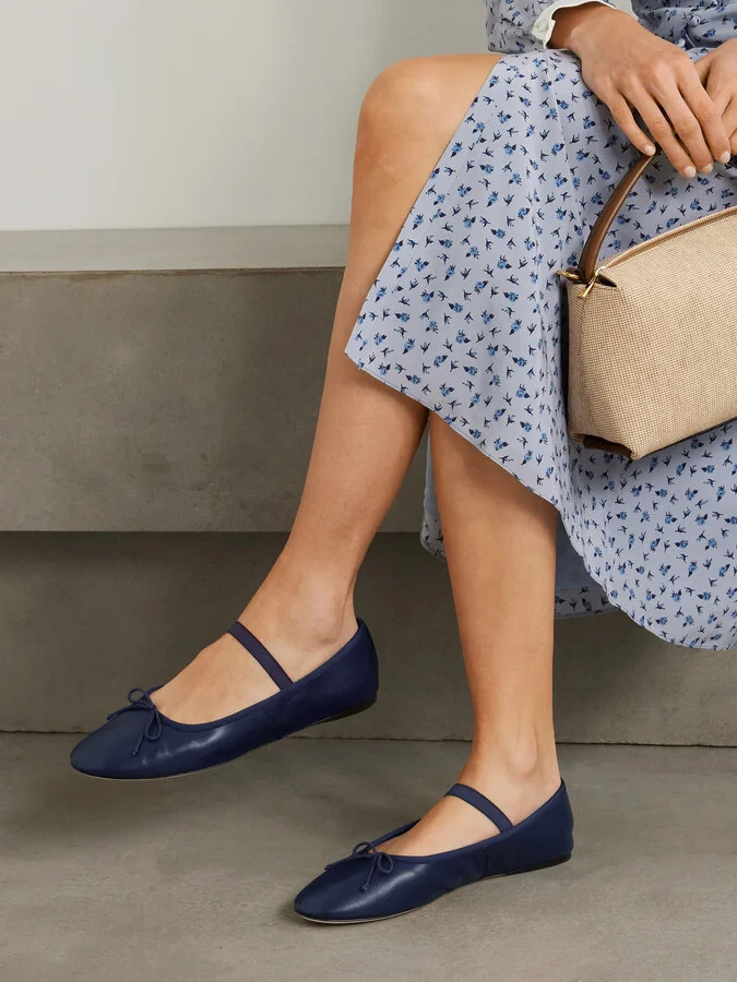 Loeffler Randall - Leonie Bow-embellished Leather Flats - Blue - Image 2