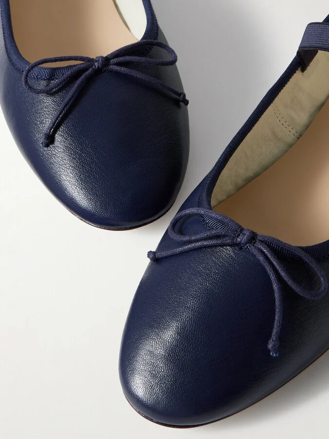Loeffler Randall - Leonie Bow-embellished Leather Flats - Blue - Image 4