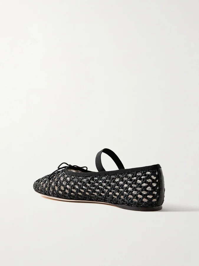 Loeffler Randall - Leonie Grosgrain-trimmed Raffia Mary Jane Ballet Flats - Black - Image 3