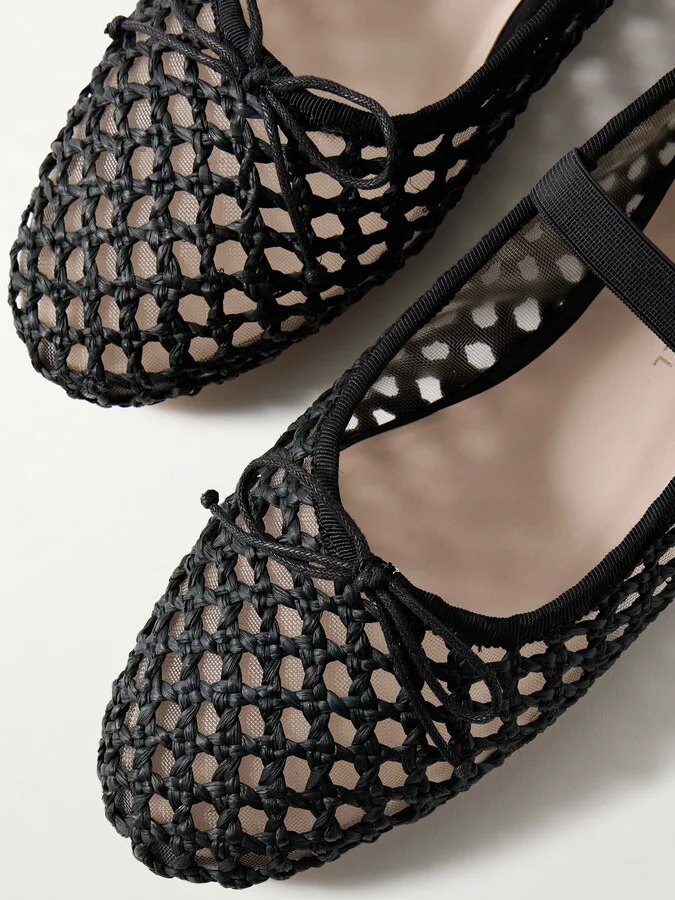 Loeffler Randall - Leonie Grosgrain-trimmed Raffia Mary Jane Ballet Flats - Black - Image 4