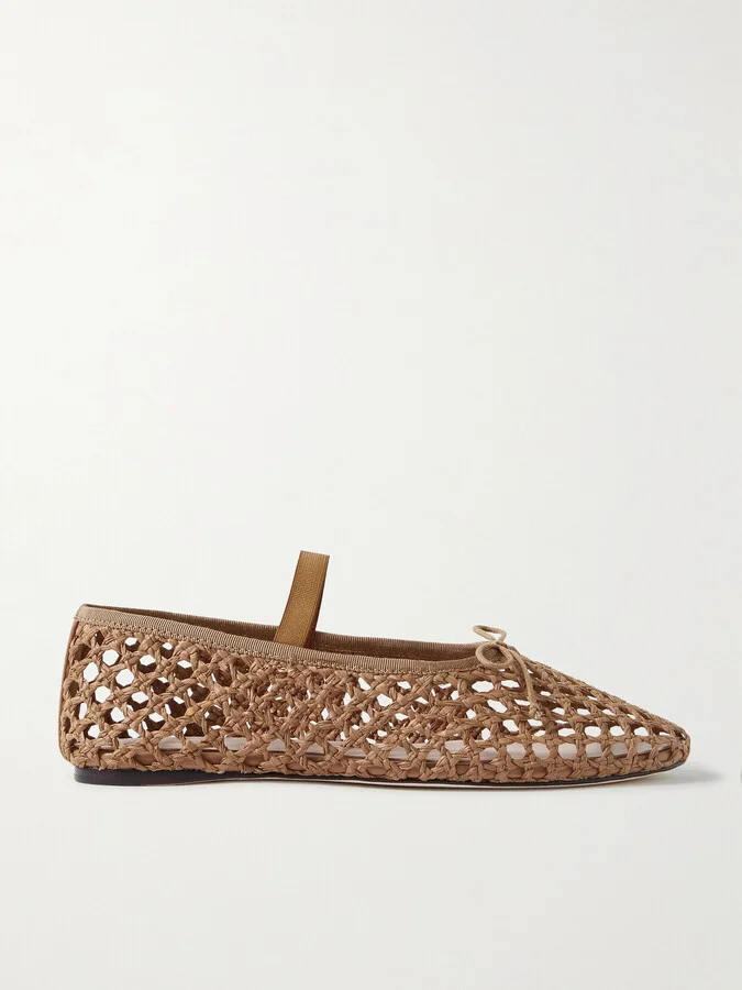 Loeffler Randall - Leonie Grosgrain-trimmed Raffia Mary Jane Ballet Flats - Brown